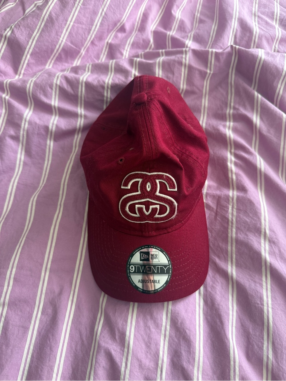 Stussy Burgundy Adjustable Baseball Cap with White Logo